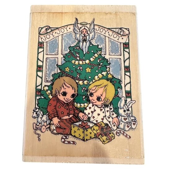 Vintage Jody Bergsma Rubber Stamp JB-25-J Christmas Morning Wood Mounted Large - Picture 1 of 8